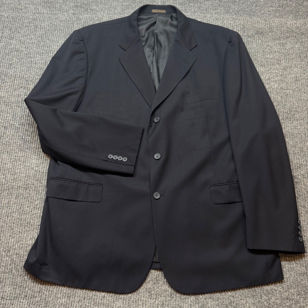 Vinci Blazer Sport Coat Mens 52L Navy Blue 3 Button Designed in Italy Jacket